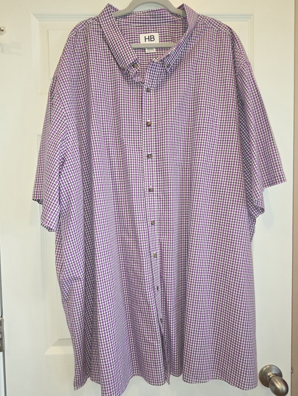Harbor BAY Men’s Purple Check Button-Down Shirt - 5XLT - Picture 2 of 6
